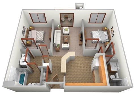 Floor plan for 1 bed, 1 bath, 749 sqft